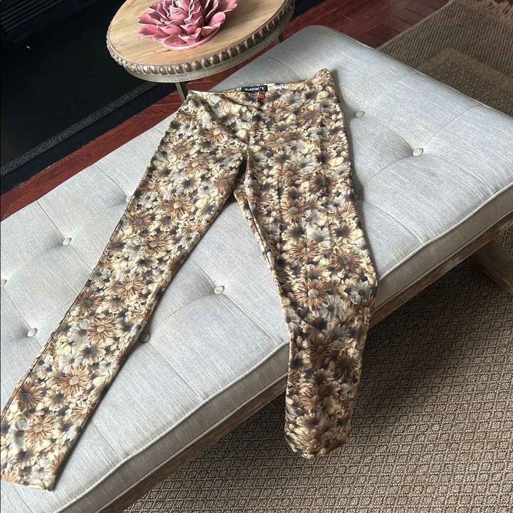 Vintage Y2K Tark '1 Paris Waist Pants Floral Stretch Shiny Rave Daisies Size 27